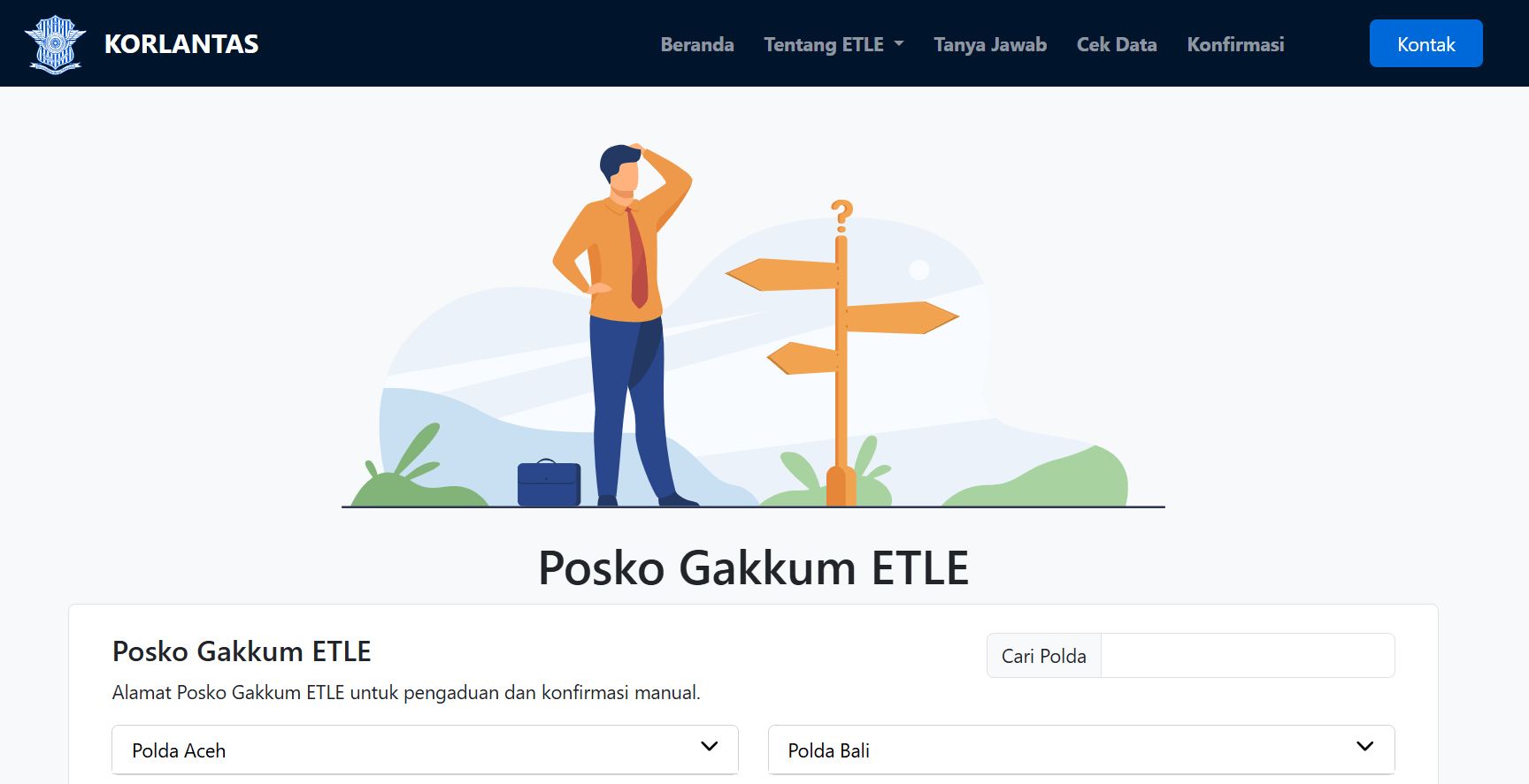 Tampilan Website Korlantas POLRI untuk Cek Alamat Posko Gakkum ETLE tiap Polda