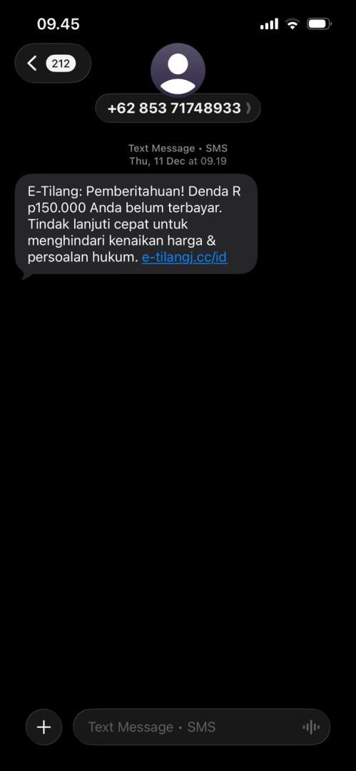 Contoh SMS tilang elektronik palsu penipu
